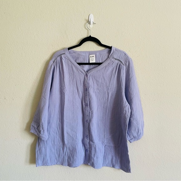 Blair Women's Lavender gauzy 100% cotton blouse size L peasant minimalist gma - Picture 4 of 8